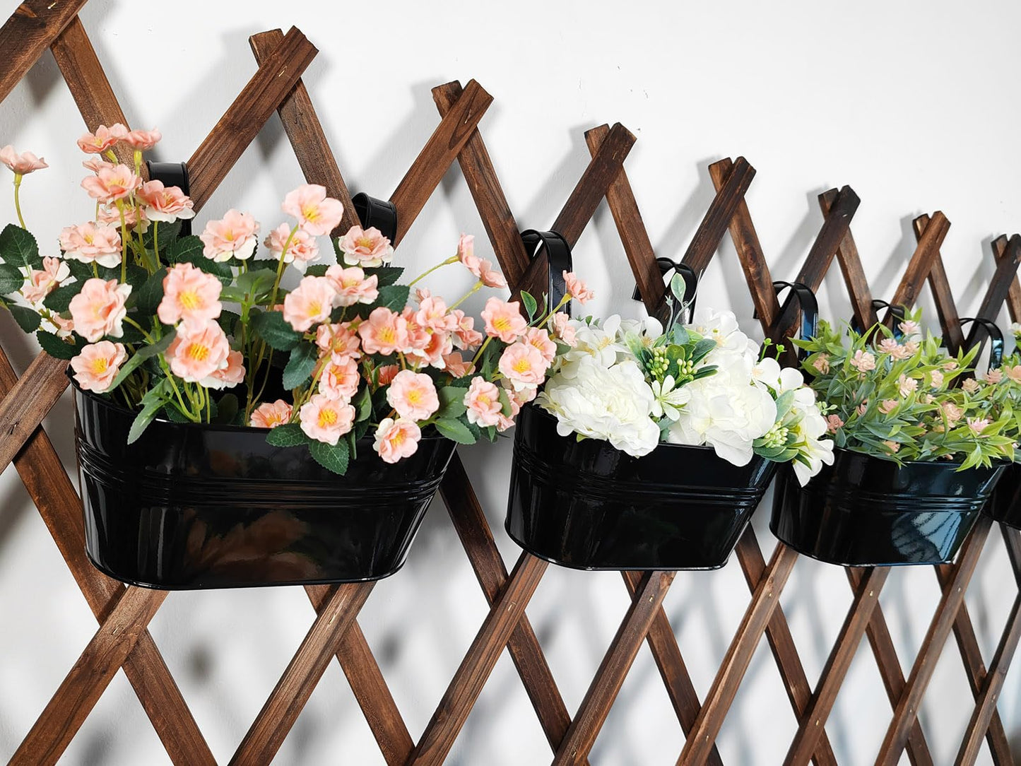 Joyfernal 8 Pack Metal Hanging Planter for Outdoor Plants, 10 Inch Black Fence Planters Railing Pots for Garden Patio Balcony Decor, Flower Bucket with Detachable Hooks (Black, 8Pcs)