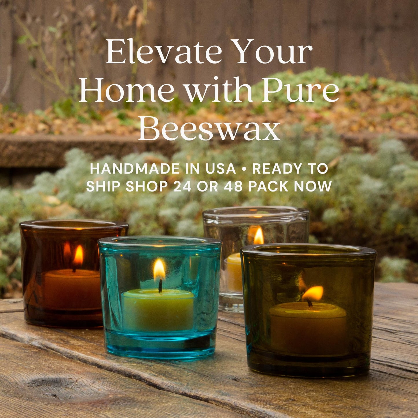 Bluecorn Beeswax Tea Light Candles, 100% Pure Natural Bees Wax, Yellow Tea Lights in Metal Cups, Fragrance Free, Paraffin & Soy Free Candle Wax, Clean Burning, Long Lasting, American Made, 48 Pack