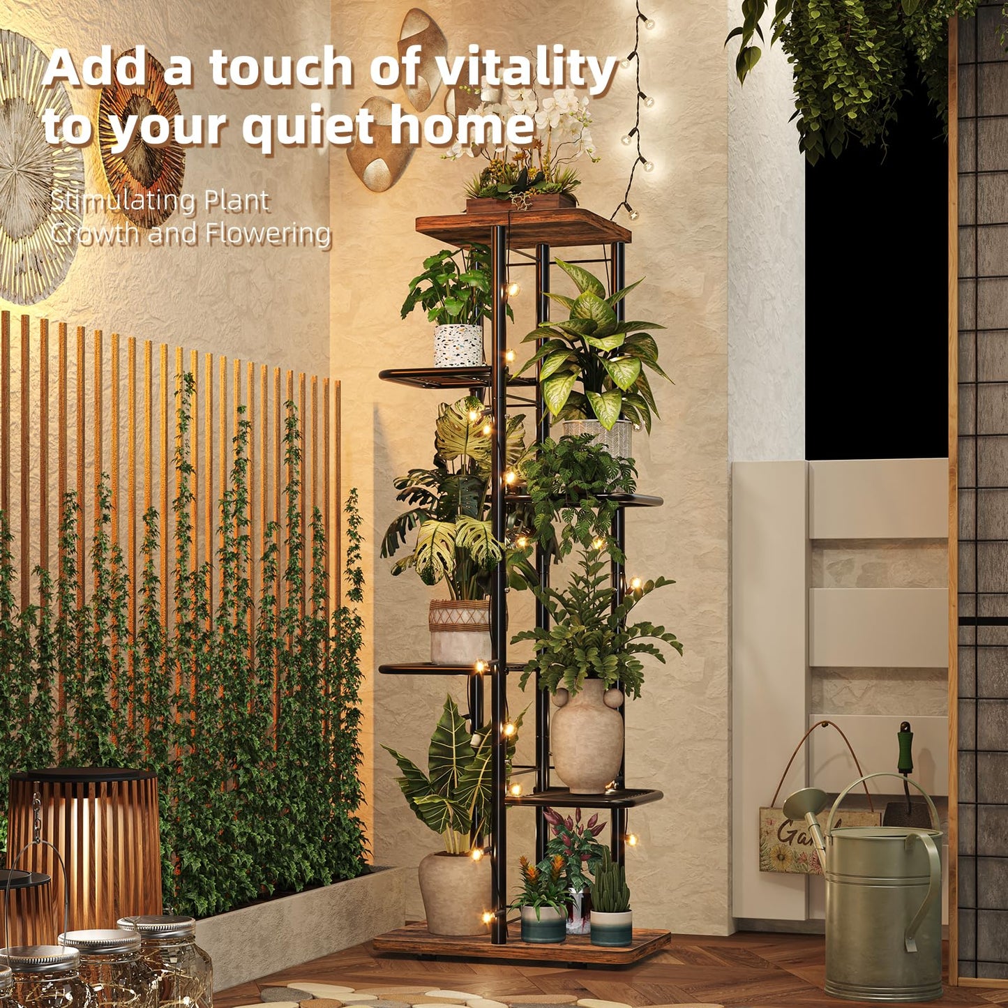 Simple Trending Plant Stand Indoor Outdoor, 6 Tier Plant Shelf, Tall Corner Flower Pot Holder, Metal Display Rack for Patio Balcony Living Room,Brown