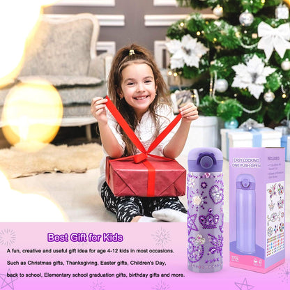 HULASO Christmas Gifts for Kids 7 Year Old Girls Decorate Your Own Water Bottles with Gem Stickers - DIY Birthday Gifts Arts and Crafts, BPA Free Stainless Steel Vacuum Insulated Mug (17 OZ)