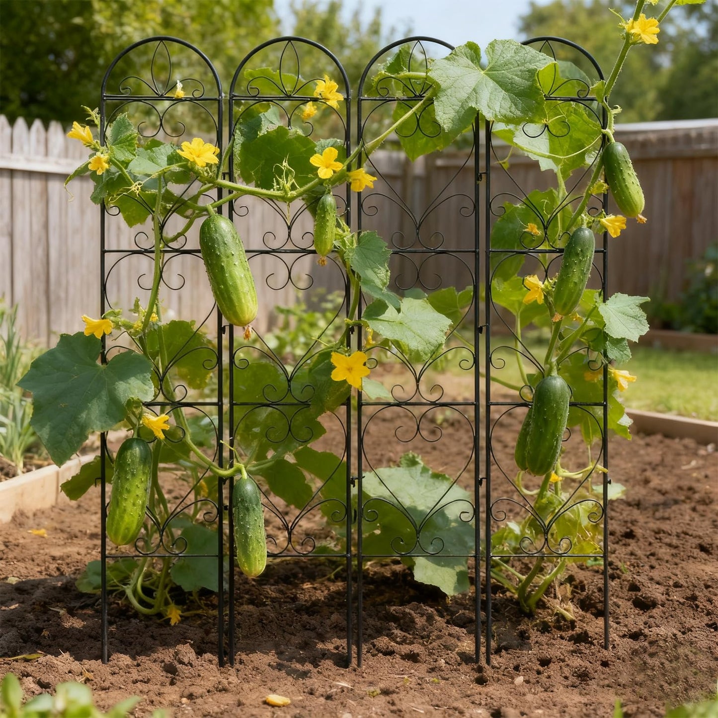 XYCCRX 4PCS Metal Garden Trellis for Climbing Plants Outdoor, Heavy-Duty Cucumber Tomato Trellis for Raised Garden Bed, Decorative Wrought Iron Trellis Arch for Wedding Party Decor