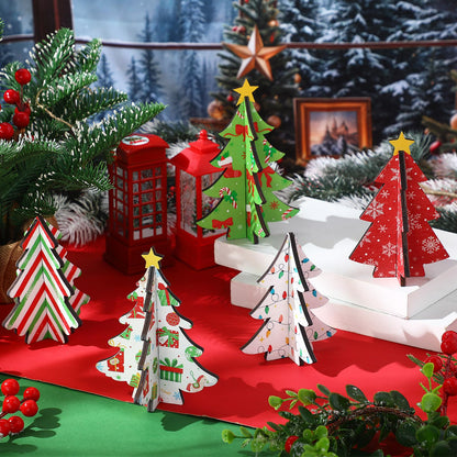 Bucherry 5 Pcs Wooden Christmas Trees Tabletop Decorations Rustic 3D Christmas Trees Xmas Centerpieces Farmhouse Table Wooden Signs for Xmas Winter Farmhouse Home Tiered Tray Decor