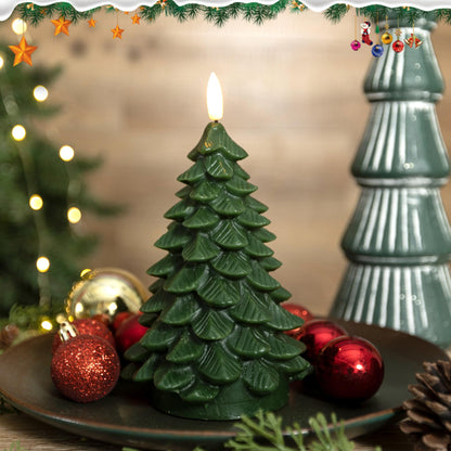 LUSHARBOR Flameless Candles with Remote Timer, 2 Pack Christmas Tree Candles Battery Operated LED Candles Real Wax Holiday Christmas Decoration for Bedroom Party Festival Gift Green