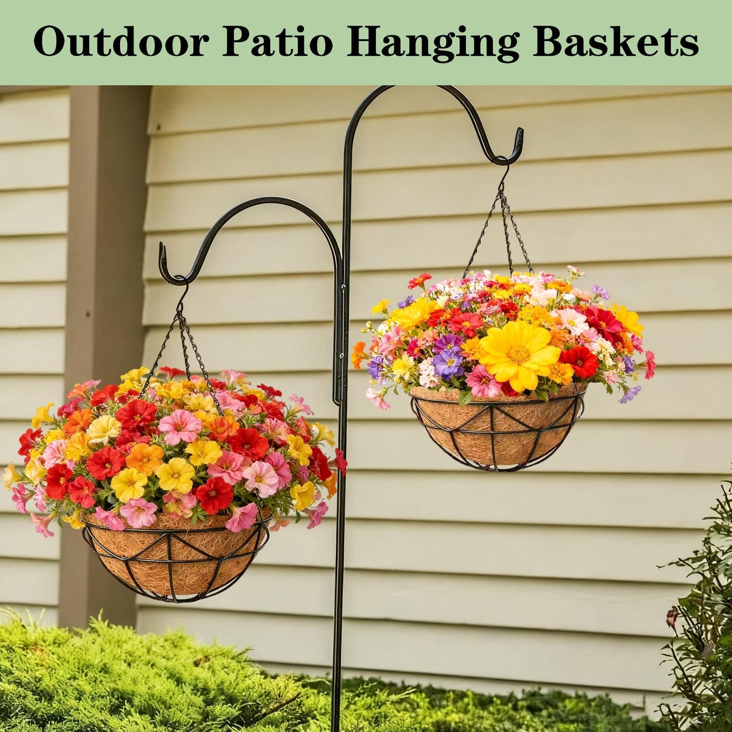 ZVOWOS 4 Pack 14 Inch Black Metal Hanging Planter Baskets with Coco Coir Liner Sturdy Hanging Flower Basket for Outdoor Indoor Garden Porch Patio Balcony Decor (Geometric)