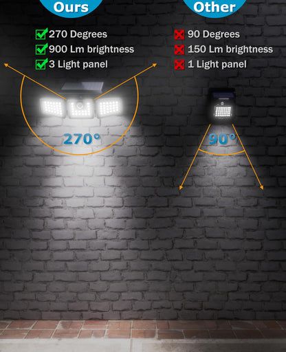 KIBTOY Solar Sensor Outdoor Bright Light Easy to Install, Security Light with 360° Wide Lighting Angle IP65 Waterproof for Front Door,Pathway,Yard,Garage