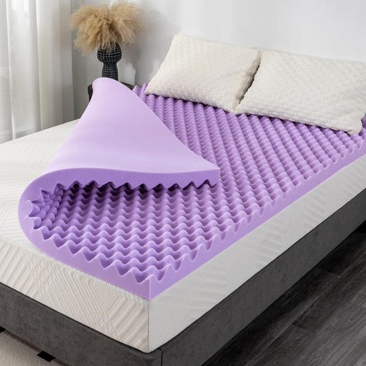 3 Inch Egg Crate Queen Memory Foam Mattress Topper, Lavender Scent Gel Infused Foam Mattress Topper for Pressure Relief, CertiPUR-US Certified Queen Bed Topper, Purple, 60"×80"