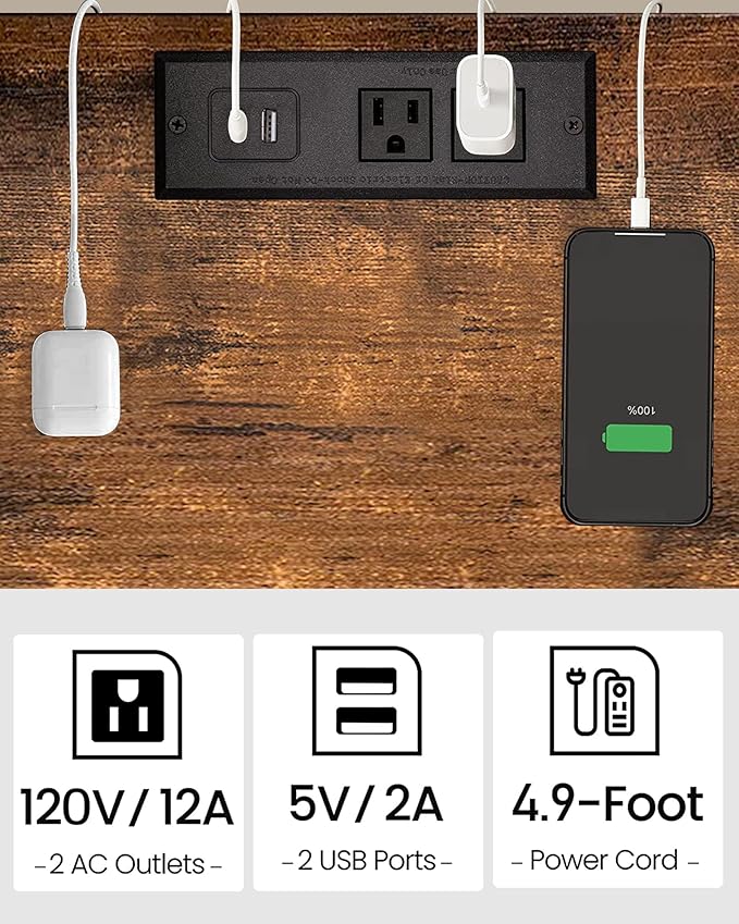TUTOTAK End Table with Charging Station, Small Side Table with Outlets