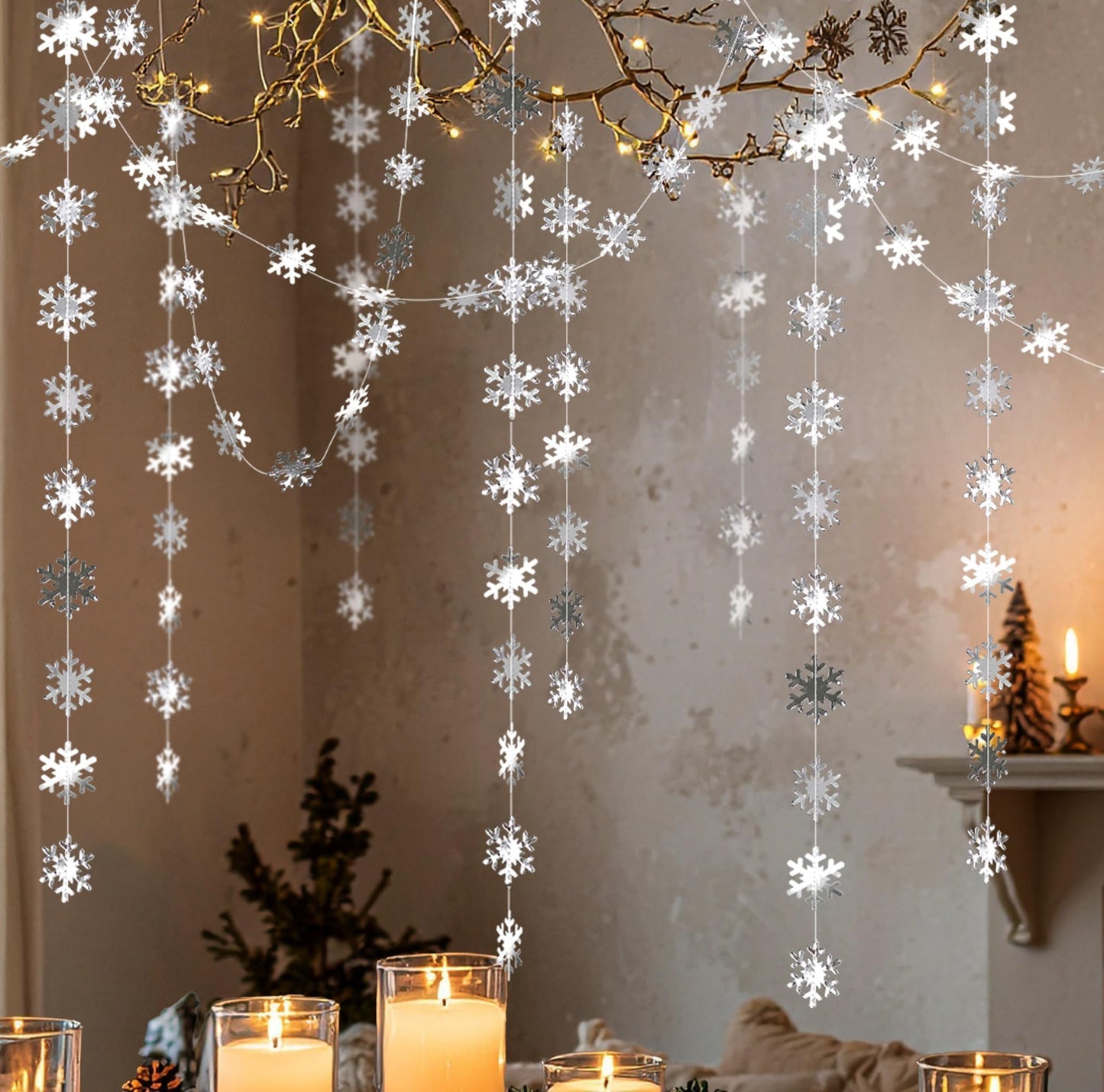 Cheerland Clearance Silver Snowflakes Decorations Garland for Winter Hanging Decoration Winter Wonderland Christmas Onederland Office Dorm Holiday Bridal Shower Ceiling Decor Xmas Backdrop Baby Shower