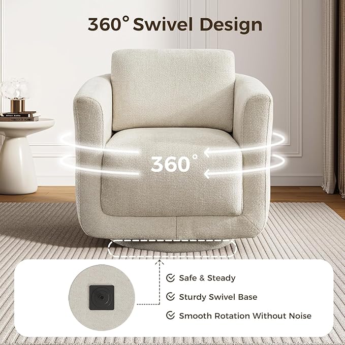 Swivel Accent Chair, 360° Chenille Barrel Swivel Chair