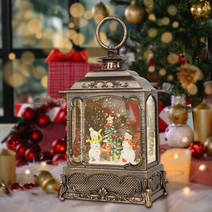 LSISOVO Christmas Snow Globe Lantern,Christmas Decorations Indoor for Home,with 6 Hour Timer Musical Snow Globes,Battery Or USB Powered Swirling Glitter Lantern Christmas Decor Gifts,Snowman Child