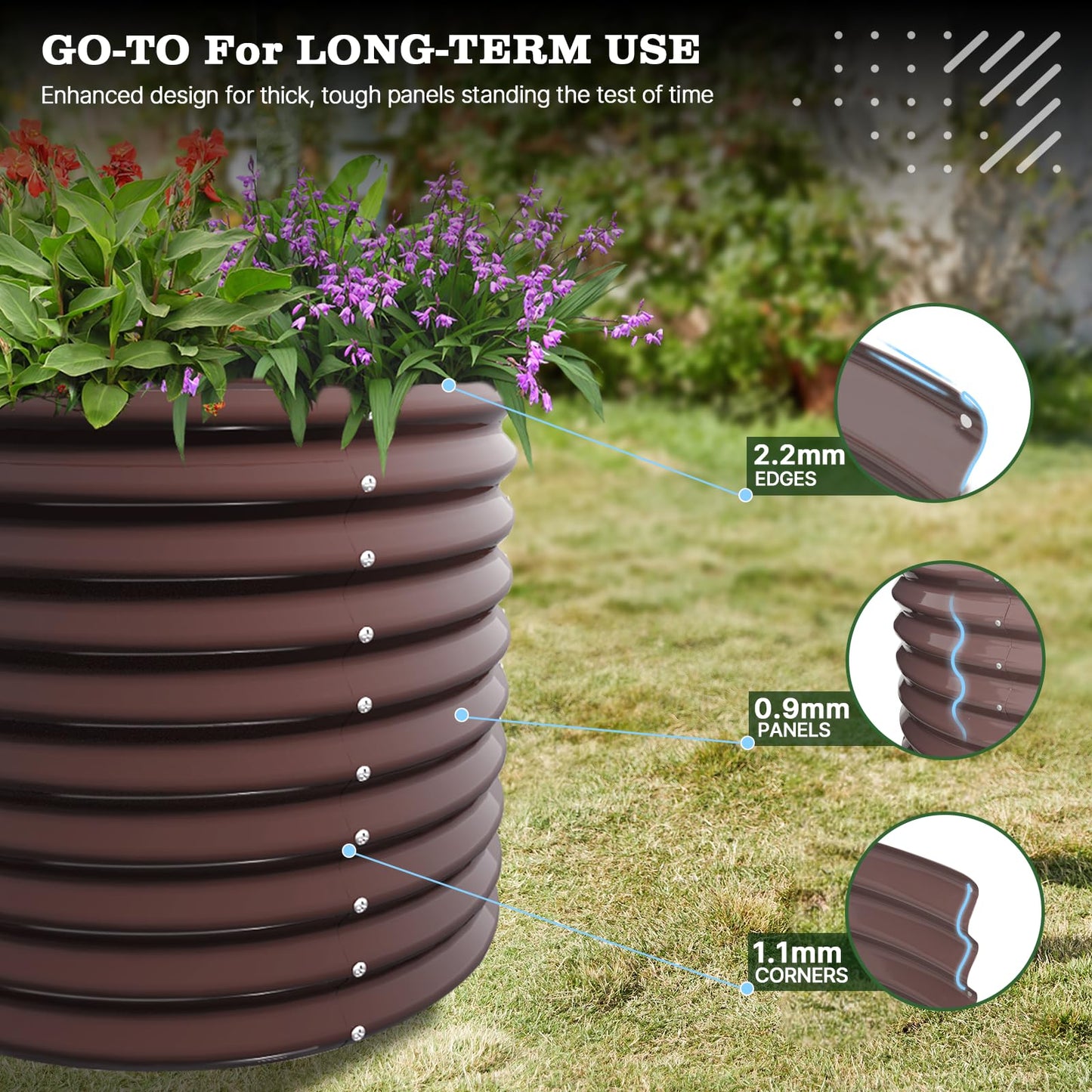A ANLEOLIFE 30" Extra Tall Galvanized Raised Garden Beds Outdoor, 3x2.5ft Round Metal Planter Boxes for Planting Vegetables, Flowers, Fruits, Eco-Safe & Easy Setup, CaféBronze