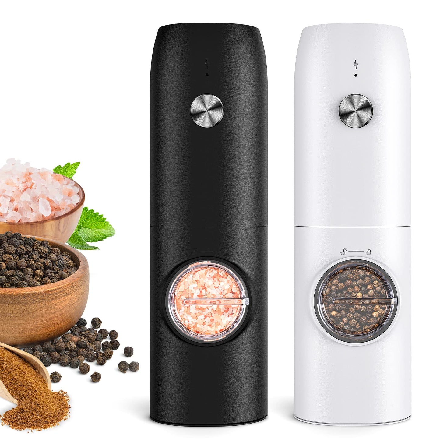 Electric Salt and Pepper Grinder Set, Rechargeable Automatic Salt and Pepper Shakers, Adjustable Coarseness Pepper Grinder with Led, Kitchen Appliances Gifts for Mom(Blackwhite)