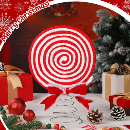 Soulchen Christmas Candy Tree Topper Peppermint Christmas Decor Toppers Large Glitter Candy Cane Tree Ornament Red and White Xmas Decoration 8 Inch Swirl Ornament for Home Xmas Holiday Party Decor