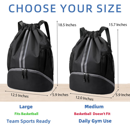 JELUTAR Drawstring Backpack Gym Bag with Shoes Compartment for Soccer, Basketball, Swim, Water-Resistant String Backpack Beach Cinch for Women Men