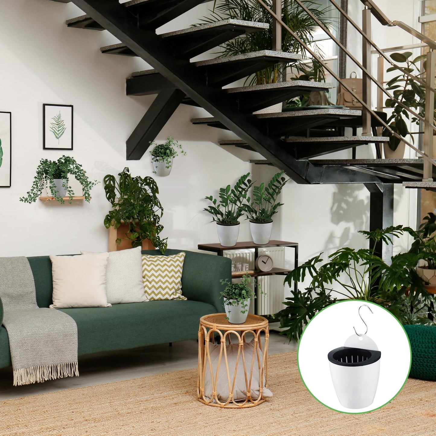 Dandat 20 Pack 4.3 Inch Wall Planter Self Watering Plastic Wall Pot Self Watering Planters Wall Mounted Herb Planter Indoor Flower Pots with Absorbent Cotton Ropes and Hooks for Garden Herbs Plants