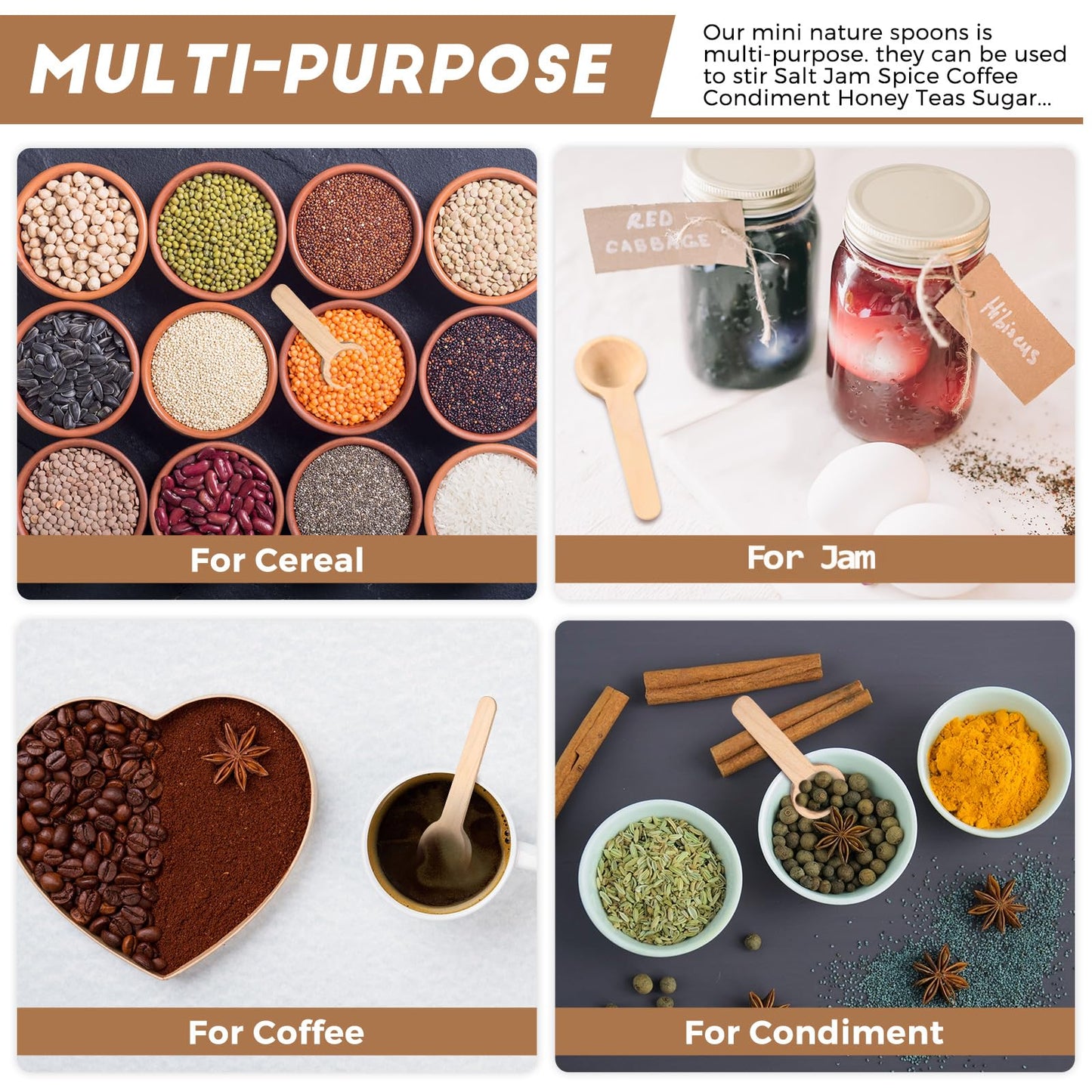 Patelai 100 Pieces Mini Wooden Spoons Bulk 3 Inch Small Condiments Tiny Jars Spoons for Coffee Condiment Honey Teas Sugar Kitchen Cooking Bath Salt (Cute Style)