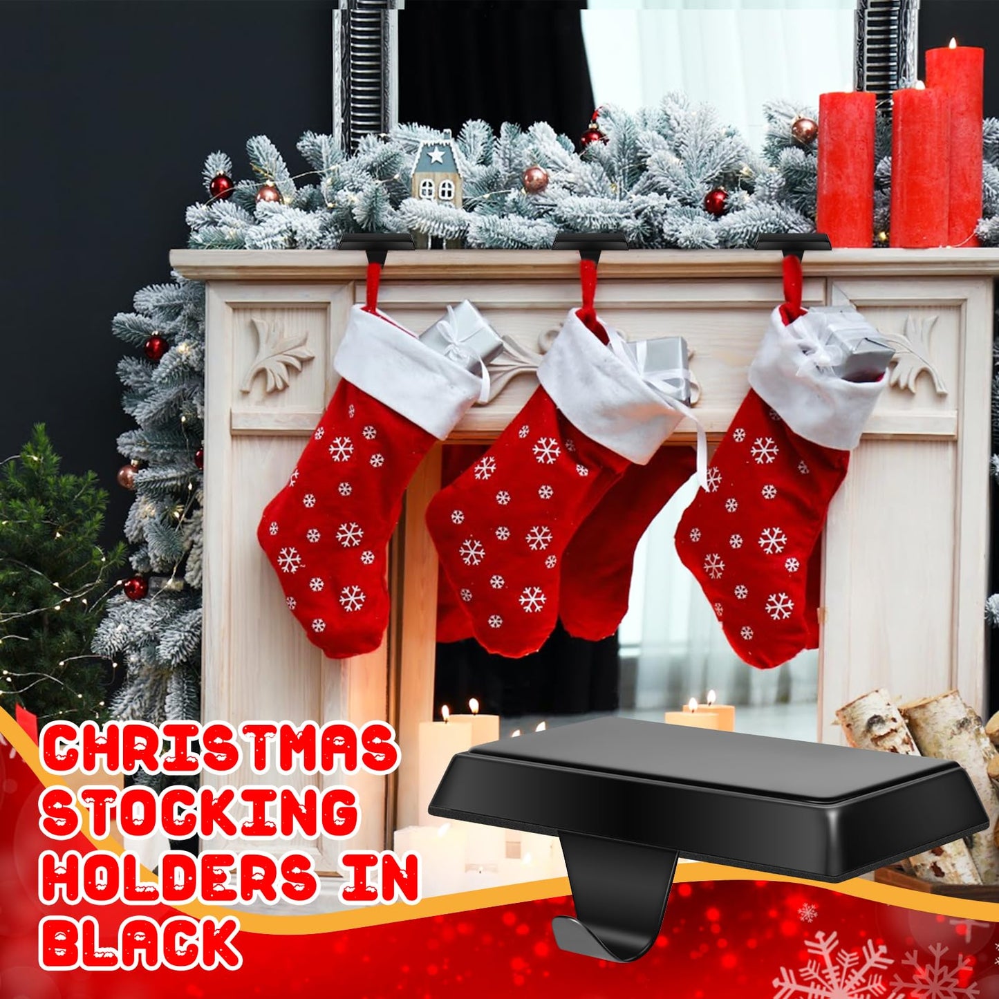 ToiULik Set of 6 Metal Christmas Stocking Holders for Mantle Heavy Duty Stocking Hangers Stocking Hook Christmas Ornaments for Counter Tables Window Fireplace Mantle Decoration(Black)