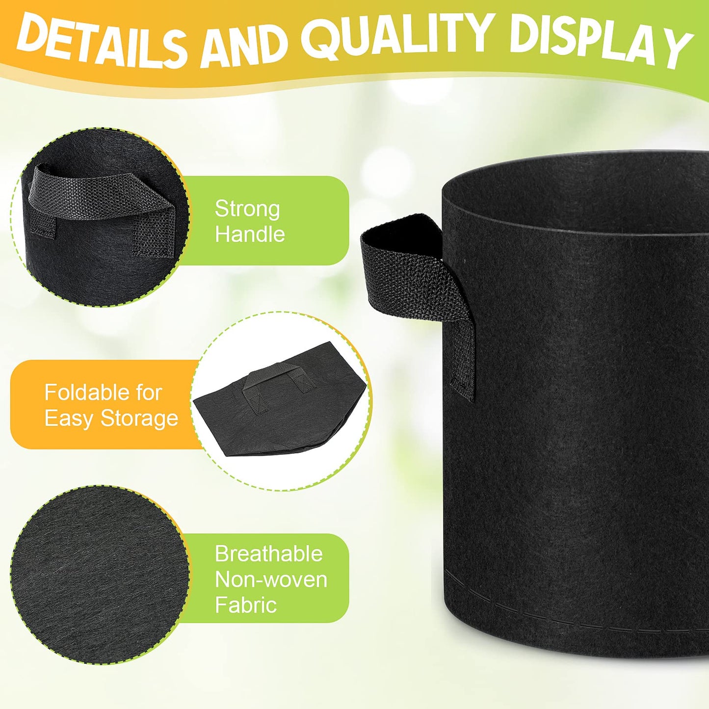 Nuanchu 36 Packs Grow Bags Bulk Aeration Fabric Pot with Handles Thickened Nonwoven Garden Bags to Healthy Root Growth Vegetables Heavy Duty Grow Pots Planting Planter for Flower Fruits (2 Gallon)