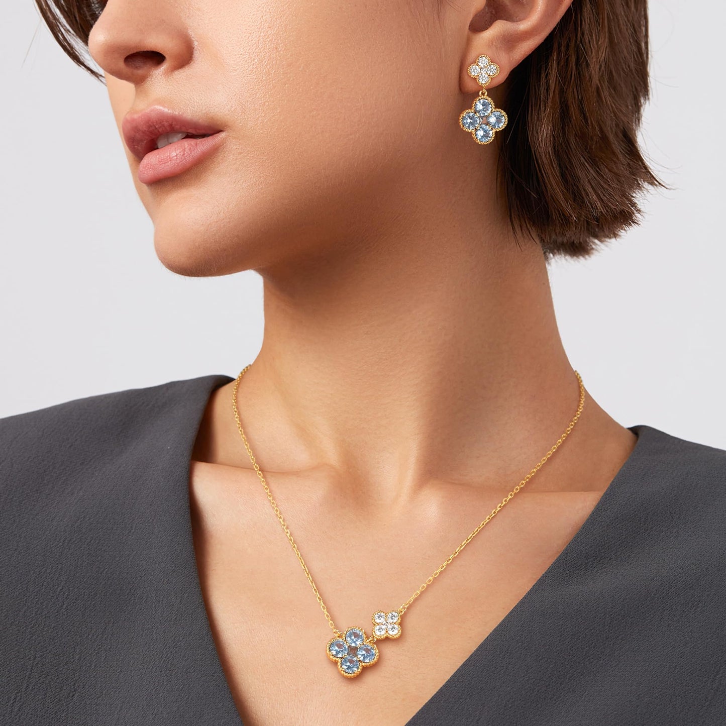 MTMY Dangle Earrings for Women 14K Gold Plated Four Leaf Clover Dangling Drop Birthstone Stud Earrings Trendy Flower Birthstone Jewelry Birthday Gifts(March)