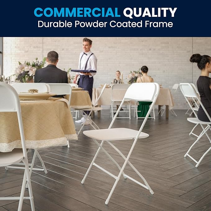 Flash Furniture Hercules Set of 10 Indoor/Outdoor Heavy-Duty Plastic Folding Chairs, Foldable Commercial Stacking Chairs with 650-lb. Static Weight Capacity, White