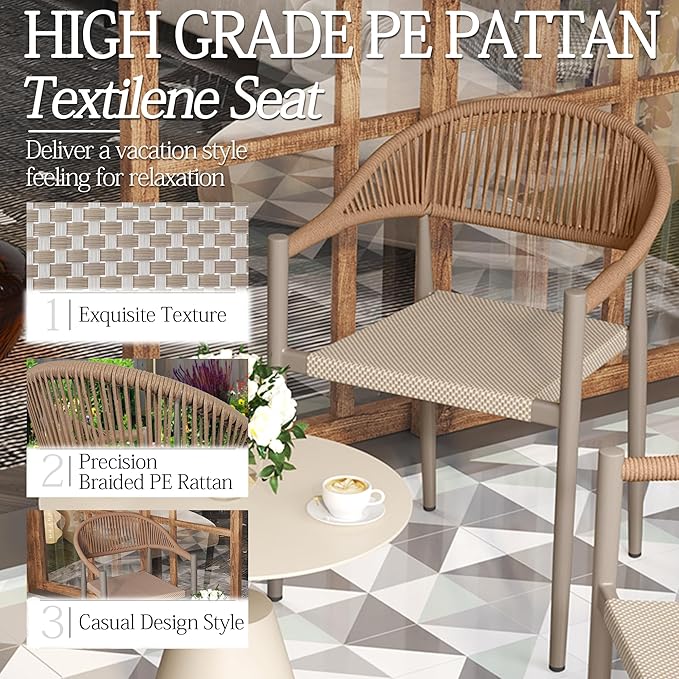 TWT Patio Dining Chairs Outdoor Stackable Dining Chairs for All Weather, Breathable Textilene Garden Outdoor Furniture for Backyard Deck (Brown, Set of 4)