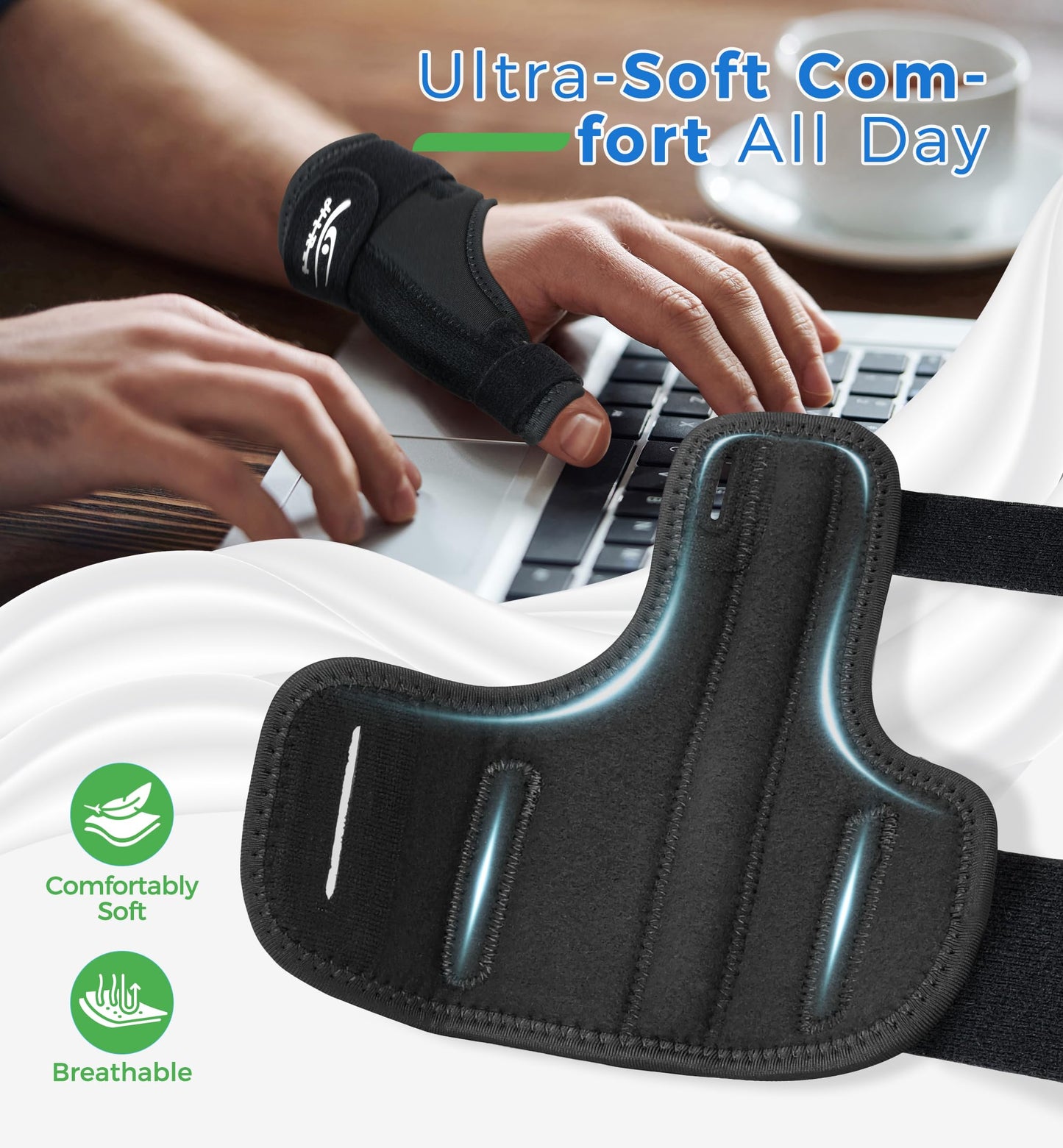 HiRui Thumb Spica Brace for Left or Right Hand, Adjustable Thumb Stabilizer Splint for Trigger Thumb, Gamer’s Thumb, Arthritis, Tendonitis, Sprains, CMC Pain Relief – Lightweight, Breathable (Black)