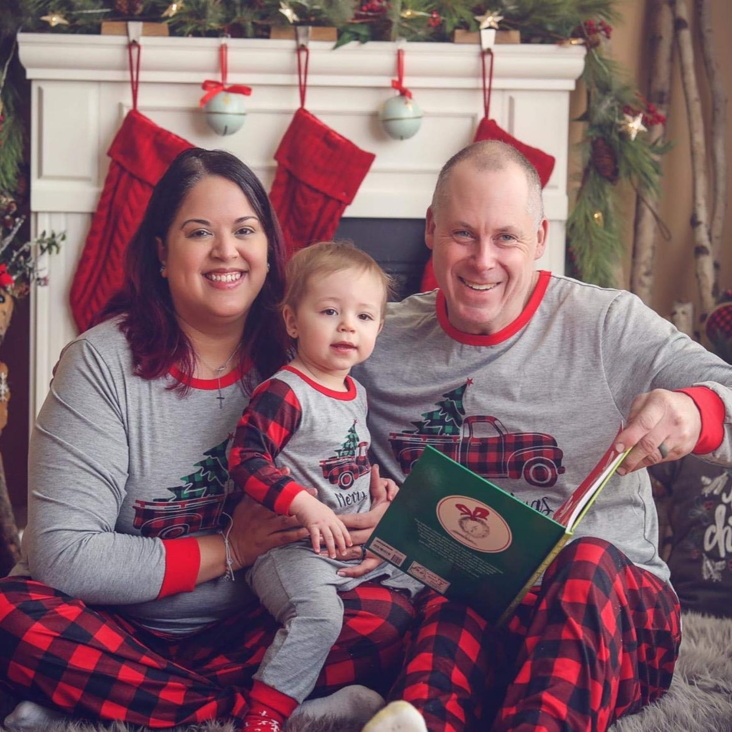 IFFEI Matching Family Pajamas Sets Christmas PJ's Sleepwear Truck Print Top and Plaid Pants with Pocket 6-7 Years