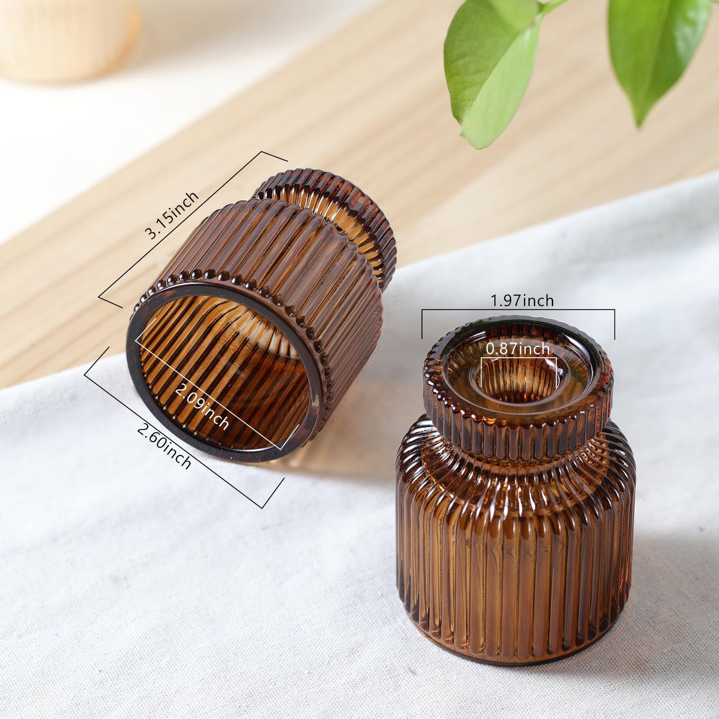 DARJEN 6 Pcs Amber Candlestick Holders - Glass Taper Candle Holders Tealight Votive Candle Holders for Table Centerpieces, Wedding, Dinner Party, Home, Gifts