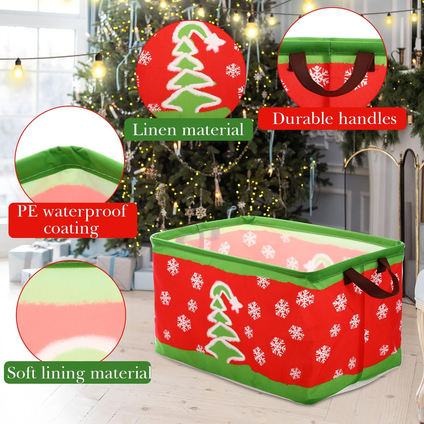 Vesici 6 Pack Christmas Basket for Gifts Empty Christmas Storage Bins with Handle Foldable Storage Box Canvas Laundry Basket for Xmas Office Home Bedroom Clothes