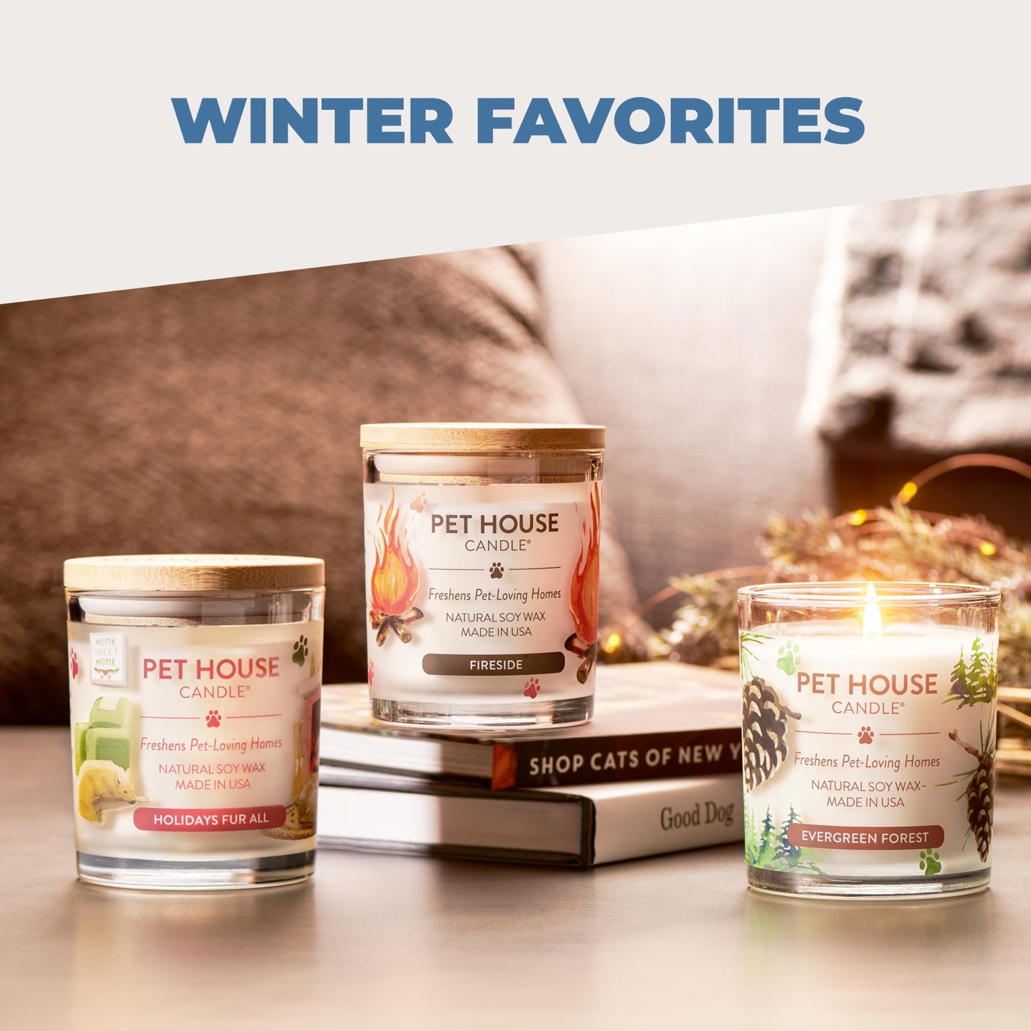 Pet House Candles, Plant-Based Pet Candle Clean Burning, 60 Hour Burn Time with a Natural Fiber Wick - Bamboo Watermint