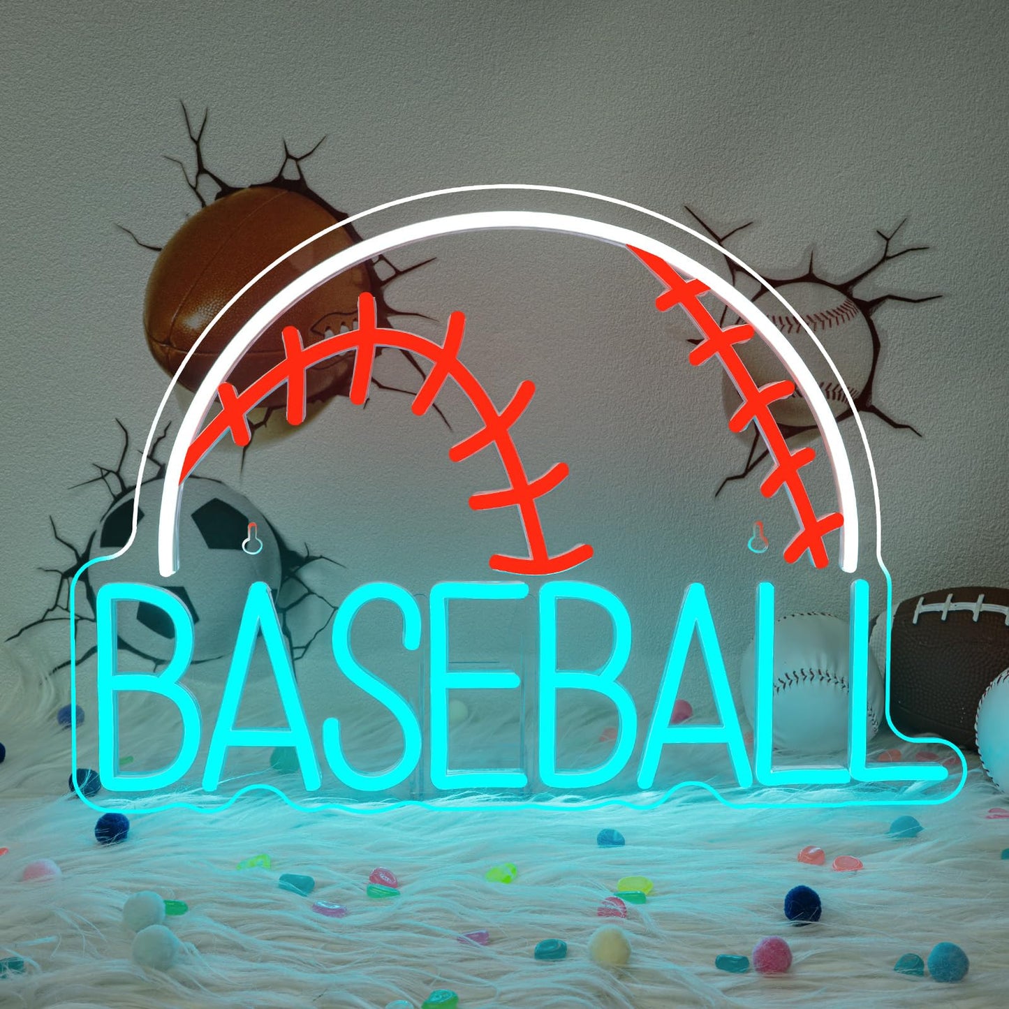 Baseball Neon Sign LED Sports Light USB Powered Used Blue Sign Up Gym Room Baseball Light for Wall Art Decor Neon Gifts for Teens in Christmas Party