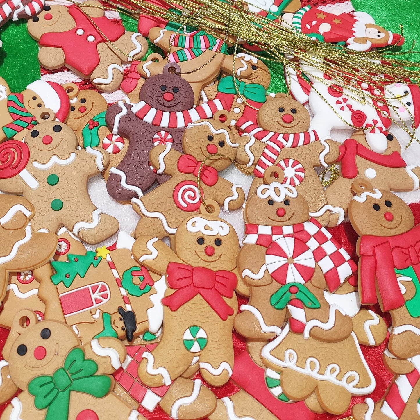 34 Pack Large Christmas Gingerbread Ornaments Set Gingerbread Man Ornaments Ginger Man with Strings Figurine Hanging Ornaments for Christmas Tree Decorations