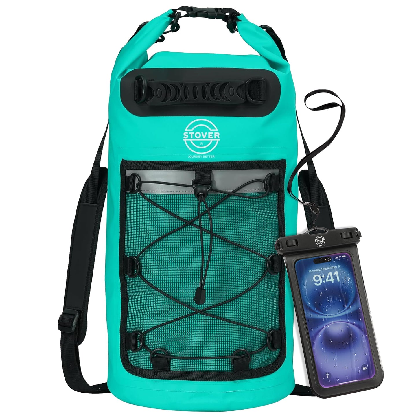 STOVER 5/10/25/30/40/55L Waterproof Dry Backpack & Phone Case- Medium Floating Dry Bag for Kayaking, Travel, Hiking, Fishing, Camping, Motorcycles & Beach, Heavy-Duty Roll Top Men/Women (Teal)