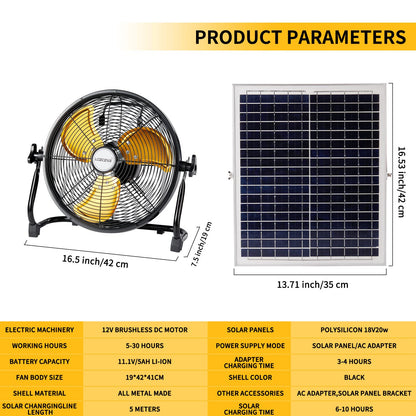 lcocove Outdoor Fan Can Running 5-24 Hours,Solar Powered Fan For Shed,Home,Ouside,Camping，with USB Output For Emergency Situation Without Electric