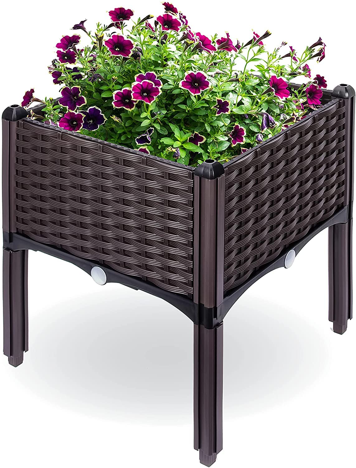 Raised Garden Planter, Resin, Elevated Flower Bed Box Kit for Vegetable, Flower, Herb Gardening | 16" X 18", Wicker Pattern, Brown