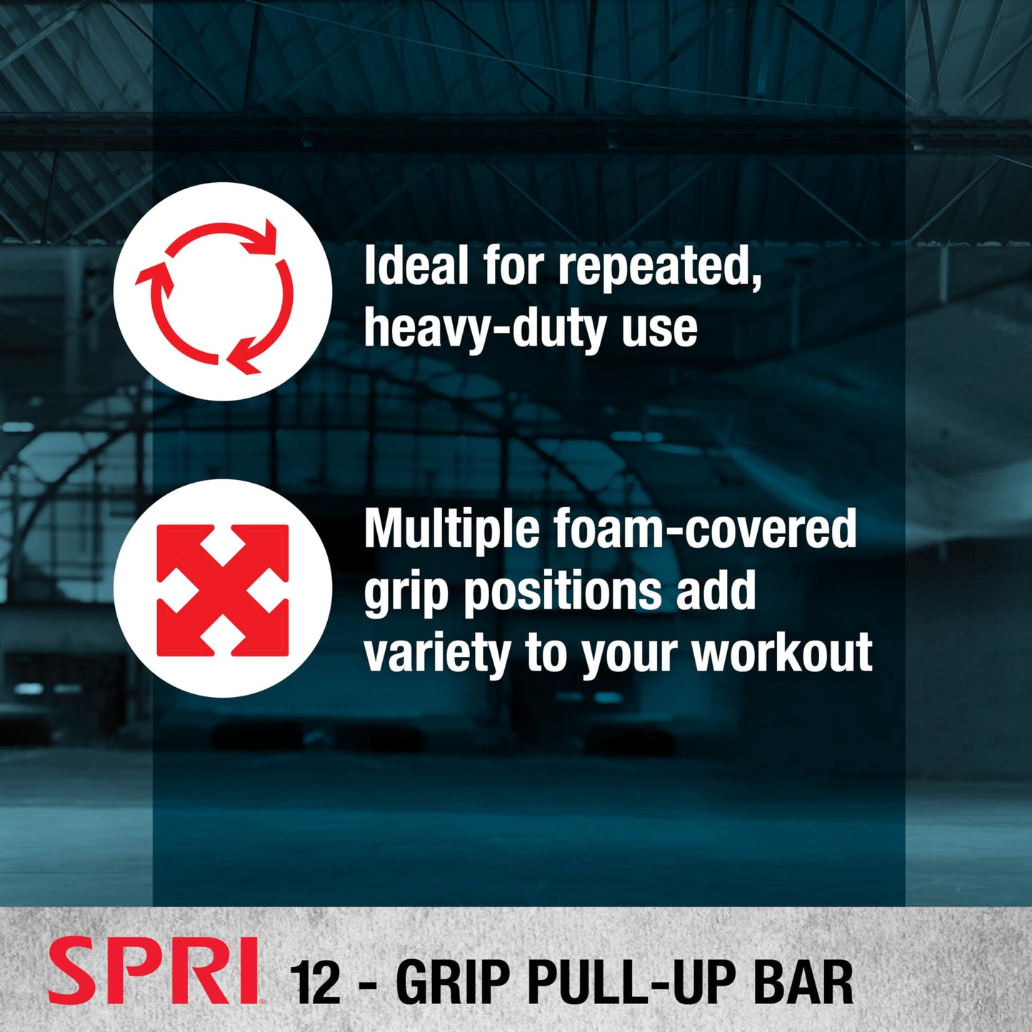 SPRI Pull Up Bar - 12-Grip Door Mounting Pull-Up Bar for Versatile Workouts - Rugged Steel with Foam Handles - Supports 300 Pounds - Fits Door Frames Up to 32 in. Wide - Black