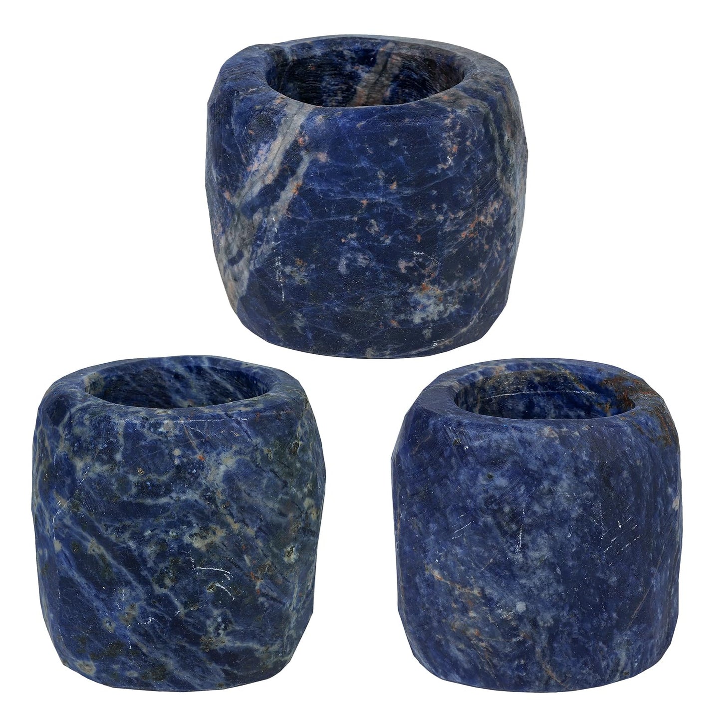 rockcloud Natural Raw Blue Sodalite Taper Tea Light Candle Holder Air Plant Holder Healing Stone Home Decoration Figurine