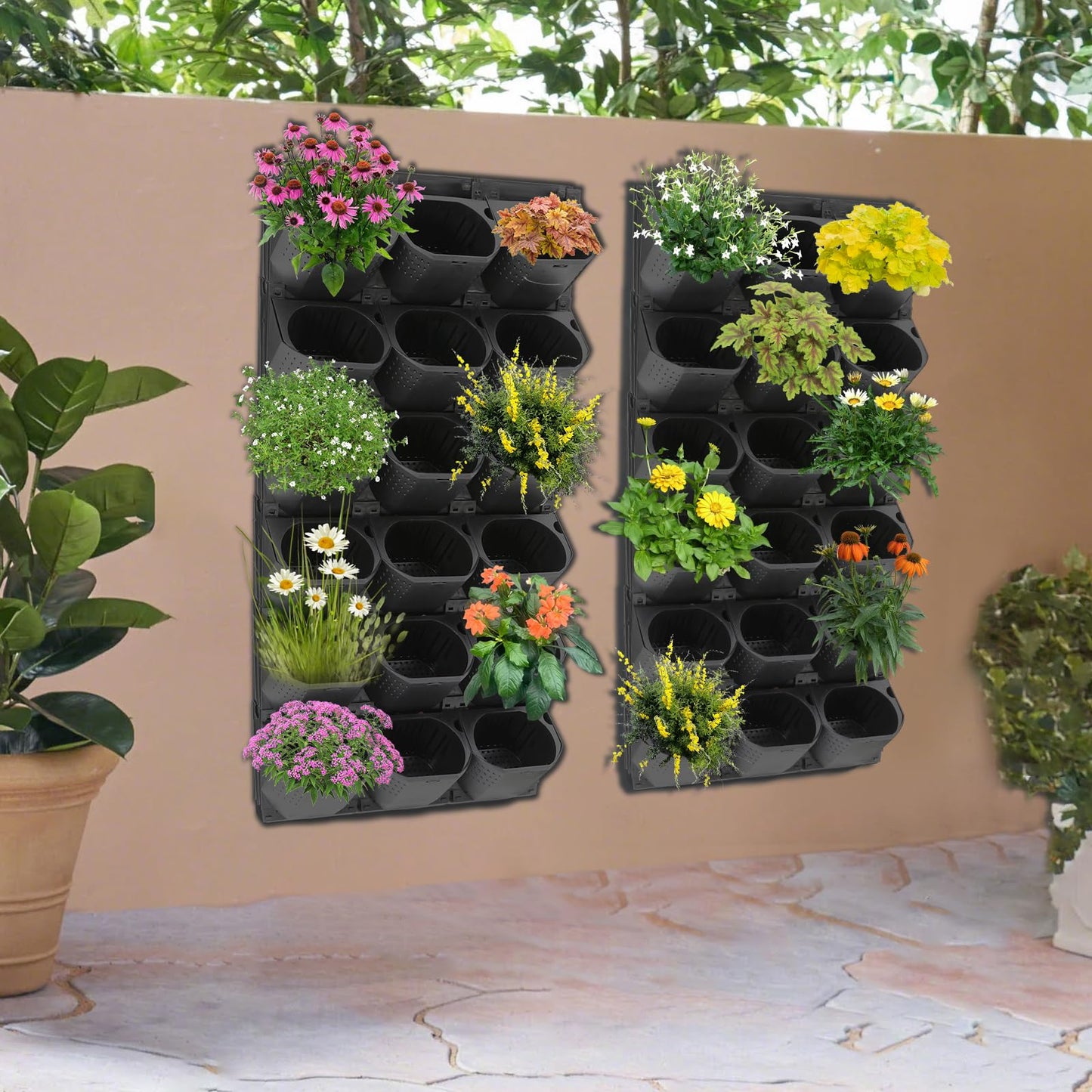 TFCFL Self Watering Wall Planter with 36 Pots,Vertical Garden Planter for Indoor Plants,Wall Mounted Planters Hanging Flower Herbs Vegetables for Patio Outdoor Decor (Black)