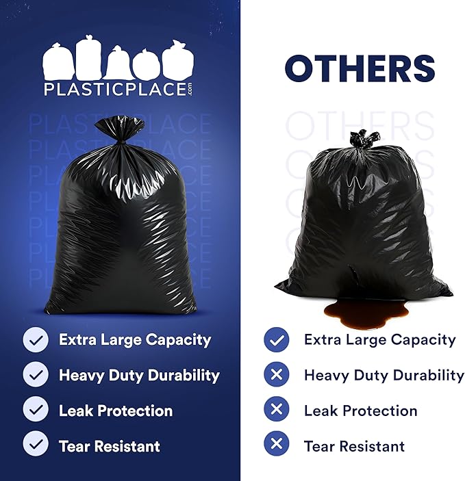 Plasticplace 95-96 Gallon Garbage Can Liners │ 2 Mil │ Black Heavy Duty Trash