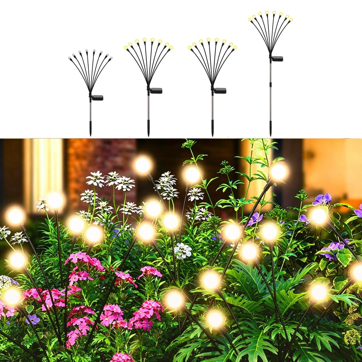 Petriveil Solar Firefly Lights Warm White, 8 Modes 800mAh Swaying Firefly Yard Lights Solar Powered Outdoor Waterproof for Outside Yard Patio Lawn Pathway Walkway Stake Christmas Garden Decor (4 Pack)