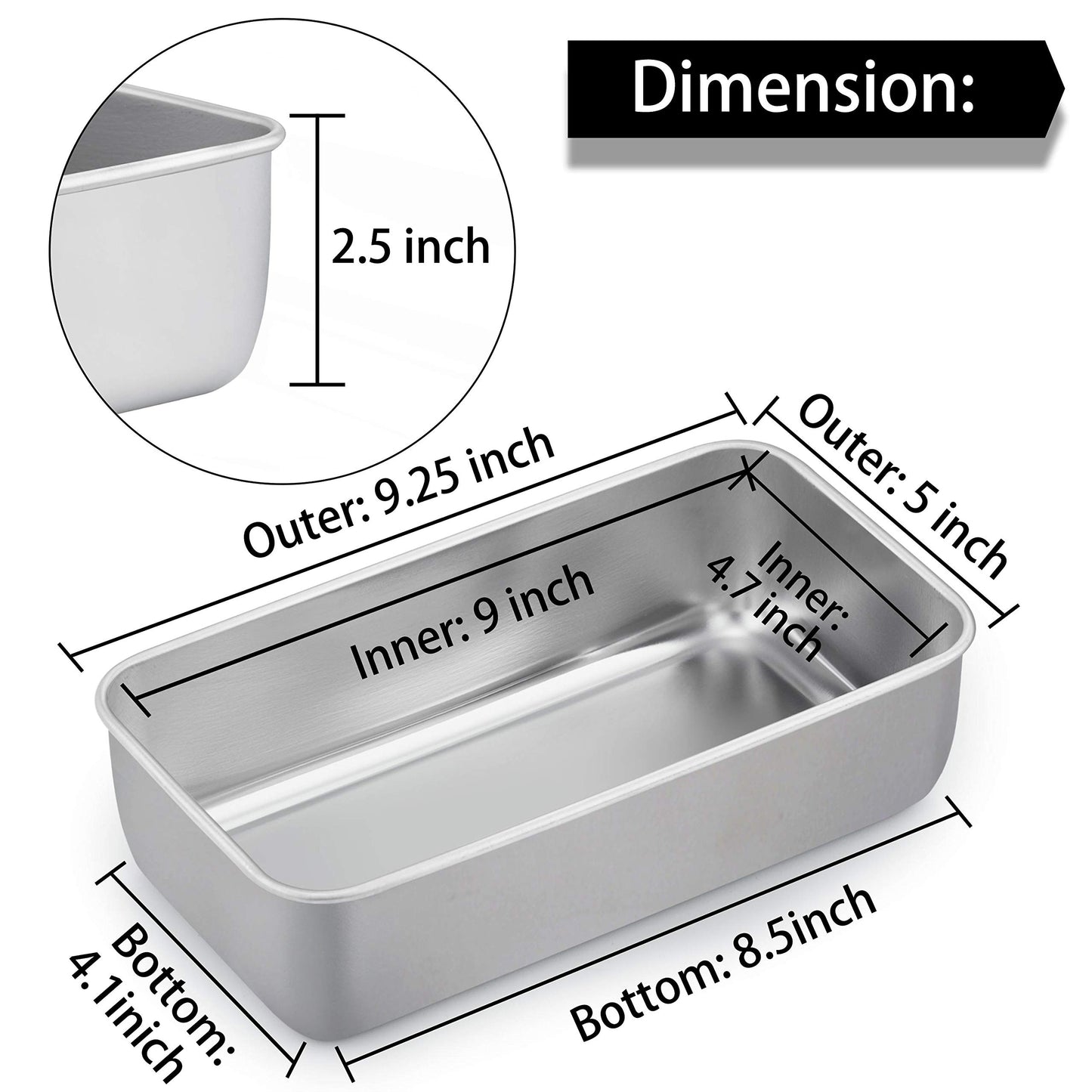 TeamFar Loaf Pans for Baking Bread, 9 × 5 Inch Stainless Steel Loaf Bread Pans Tins for Homemade Brownies, Healthy & Sturdy, Oven & Dishwasher Safe - Set of 2