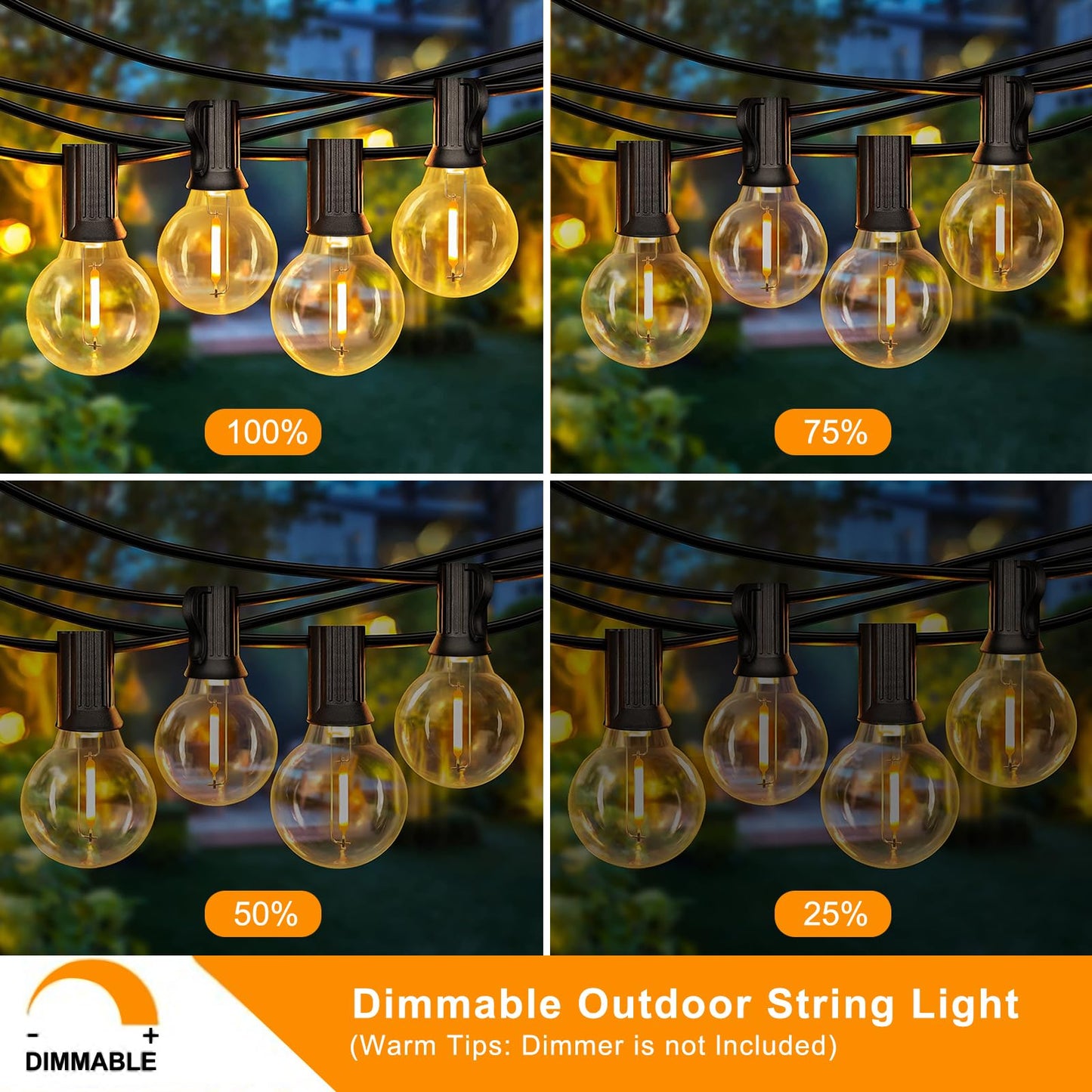GvvooHome Outdoor String Lights 50FT, G40 LED Patio Lights with 27pcs Shatterproof Bulbs, All Weatherproof Hanging Lights for Outside Backyard Party Cafe Decor