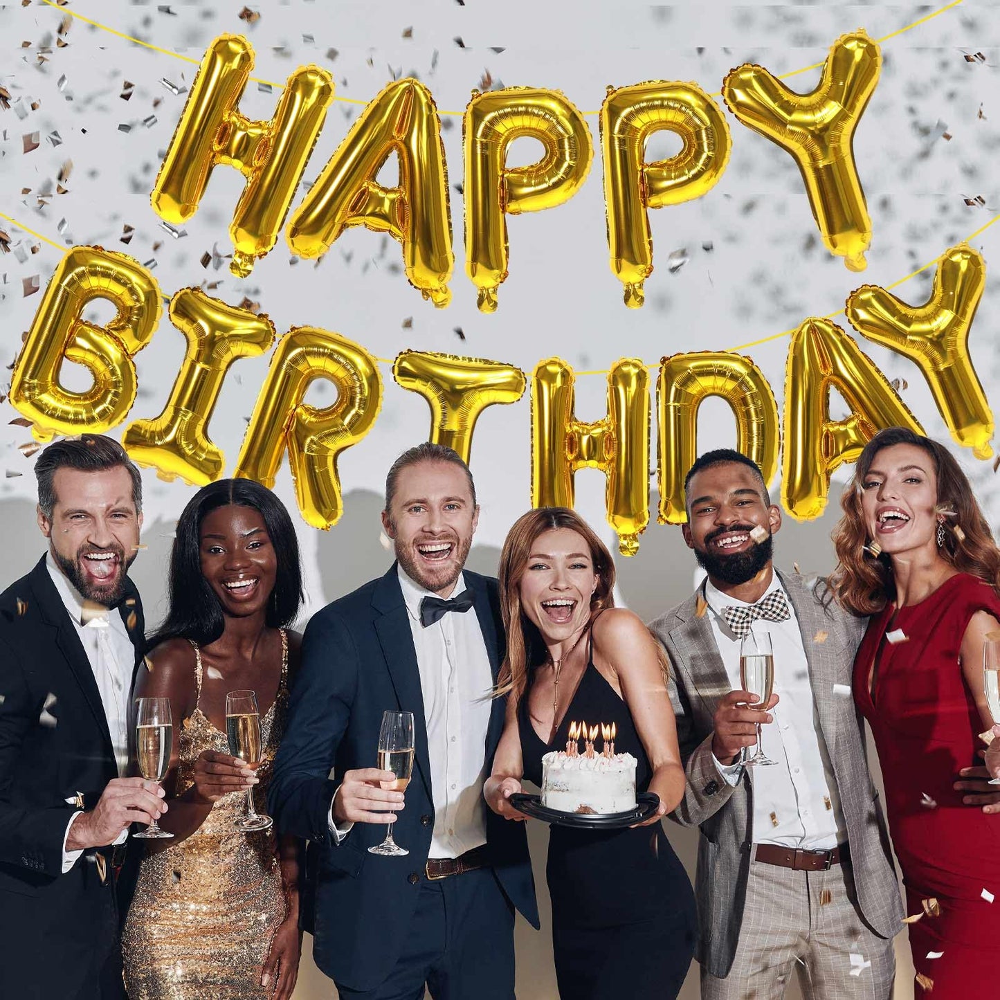Gold Happy Birthday Balloons Banner,16 Inch Mylar Foil Letters Sign,Reusable Balloons for Women, Men, Boys & Girls Birthday Decorations Party Supplies