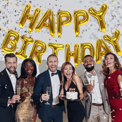 Gold Happy Birthday Balloons Banner,16 Inch Mylar Foil Letters Sign,Reusable Balloons for Women, Men, Boys & Girls Birthday Decorations Party Supplies
