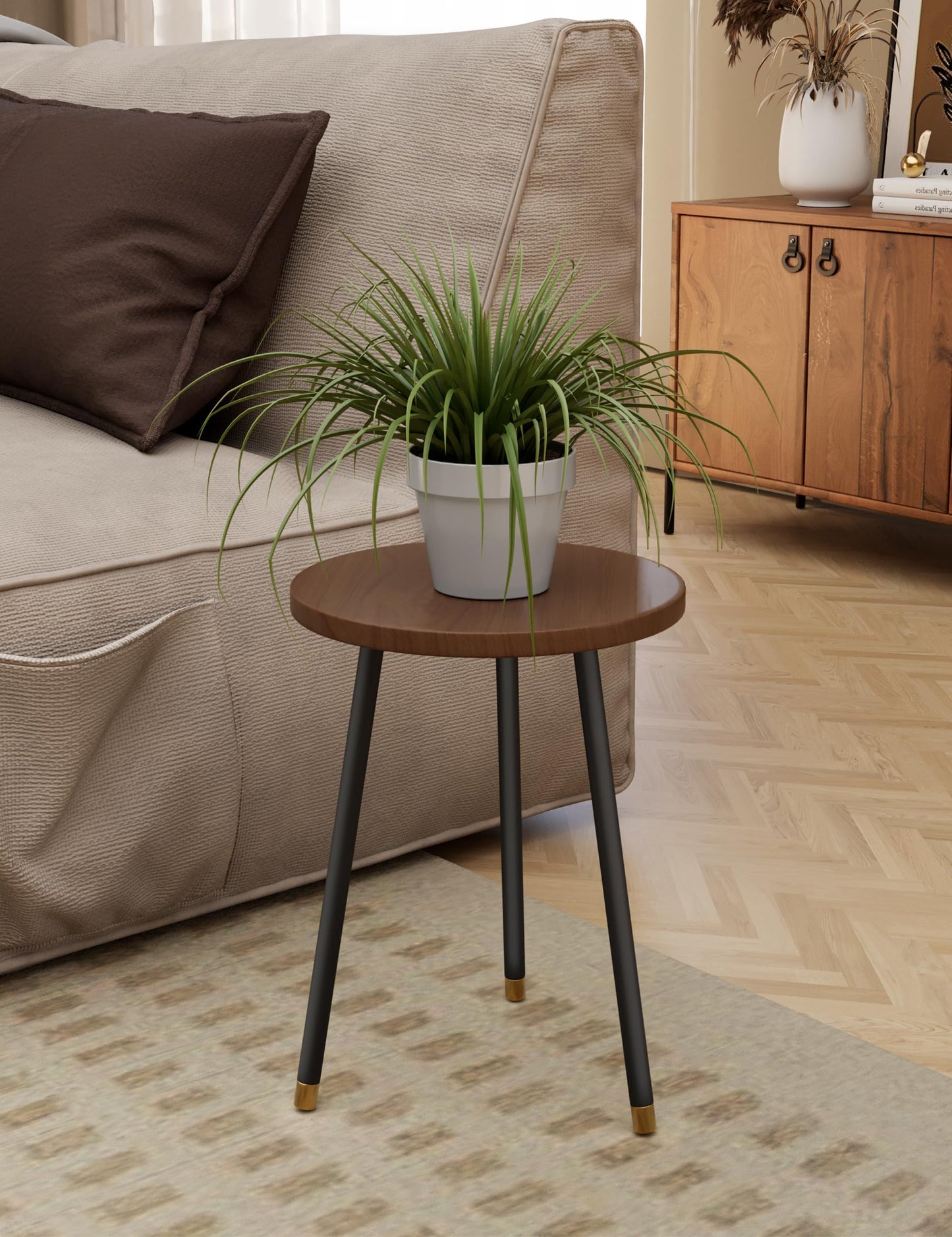 SAKSUN Plant Stand Indoor 2 Pack: Adjustable Wood 16 Inch Plant Stand - Mid Century Modern Decor Corner Plant Stands for Indoor Plants - Small Round Plant Table Holder for Balcony Living Room Office
