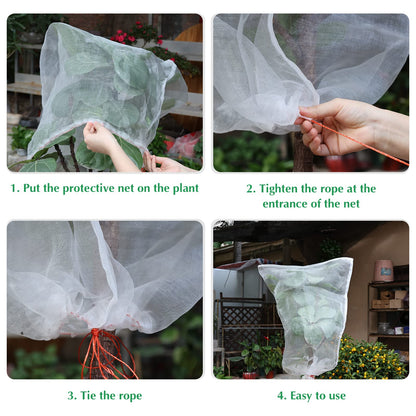 Kikhope 5 Pcs Insect Bird Barrier Netting Mesh with Drawstring- 41"x27" Garden Netting Pest Barrier Plant Cover- Fruit Tree Net for Protect Plant Fruits Flower Vegetables from Insect Bird Eating