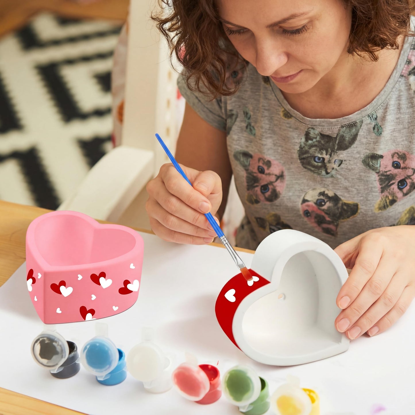 Beeveer 6 Pcs DIY Mother's Day Craft Kits Make Your Own Ceramic Succulent Planters Paintable Heart Shaped Decoration, and Ceramic Succulent Planters Kit for Mother's Day from Daughter So