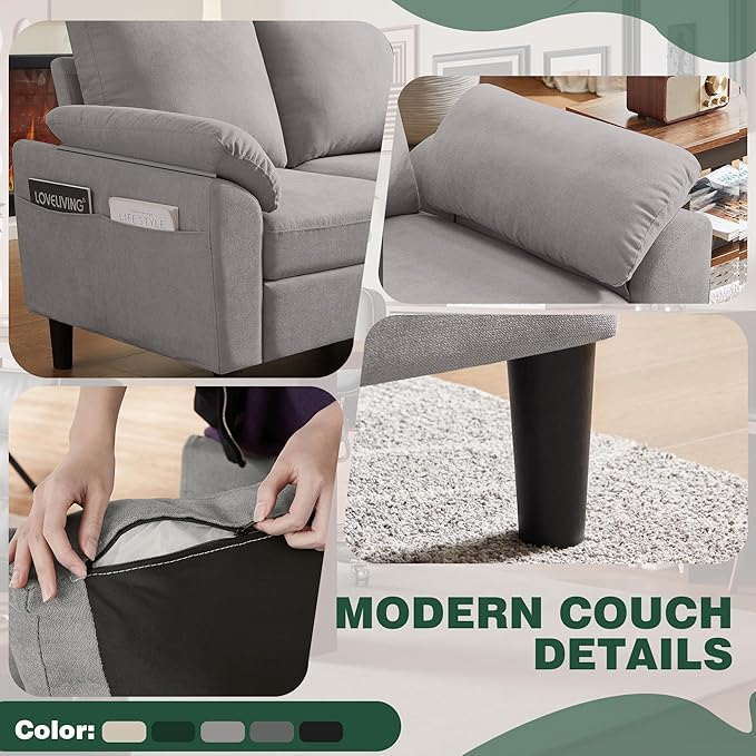 79" Convertible Sectional Sofa Set, Modern Linen Small L Shaped Couch