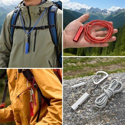 Owldacious Emergency Whistle Set, 120dB Loud Safety Whistles - 6 Pack Dual Size Aluminum Whistles, 3 Paracord Lanyards, 3 Carabiners for Personal Safety, Camping, Hiking, Survival, Marine Rescue