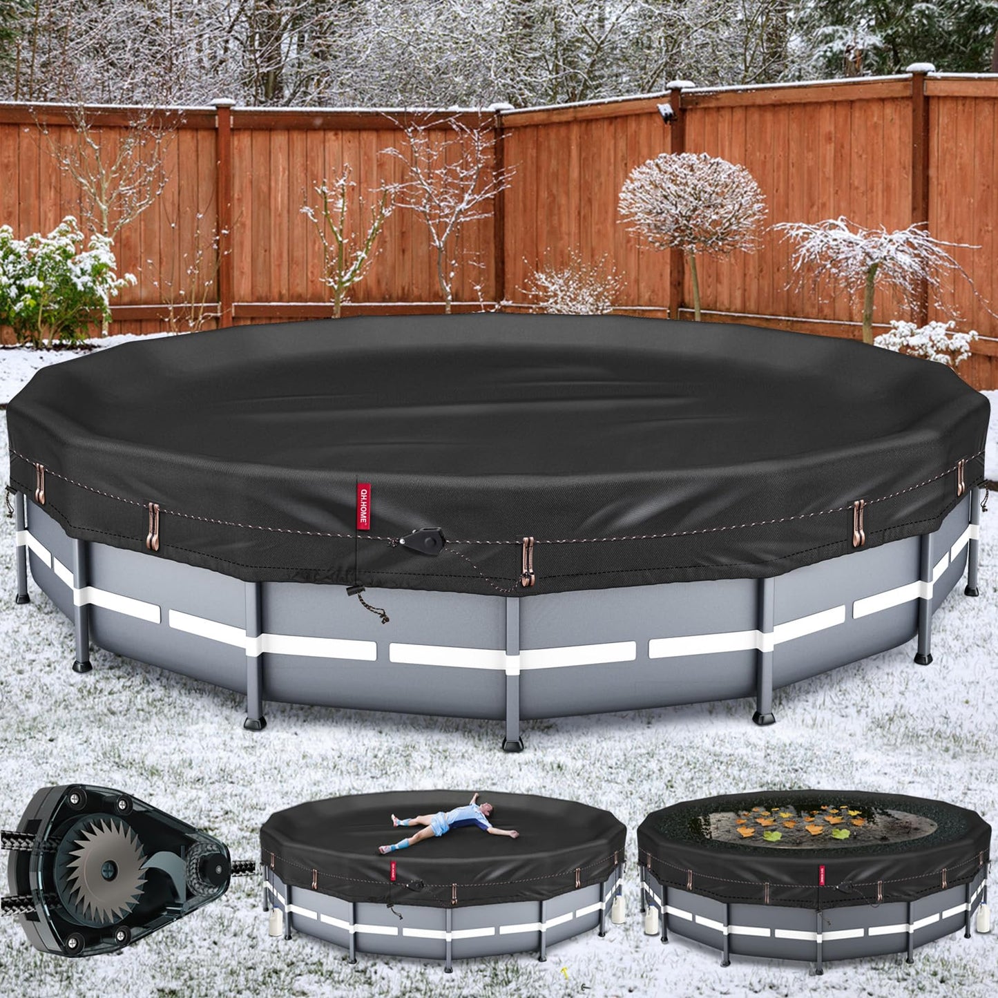 QH.HOME [2025 Upgraded Ultimate Windproof] 18 Ft Round Pool Cover with Fast Tightening Patented Ratchet,Solar Pool Cover for Above Ground Pools [Durable, Tear Resistant] with Weight-Bearing Rings
